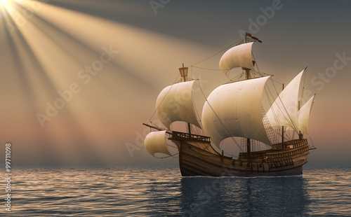 Caravel In Rays Of the Sun