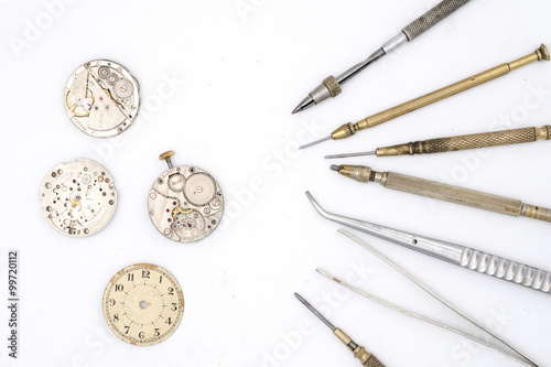 watchmaker tools isolated on white