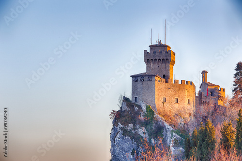 crenellated tower overlooking the valley