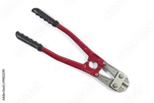 Red Bolt Cutter Isolated On White Background,View From The Top