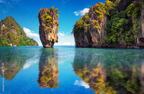 Beautiful nature of Thailand. James Bond island reflects in water near Phuket