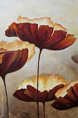 Vertical painting canvas of poppies