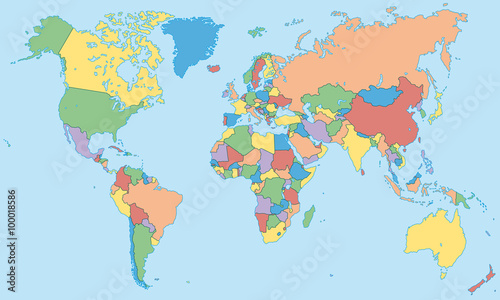 Weltkarte - einzelne Länder in Farbe