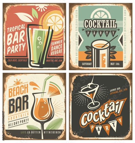 Cocktail bar retro tin sign set