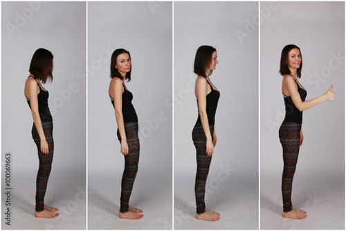 woman with impaired posture position defect scoliosis and ideal