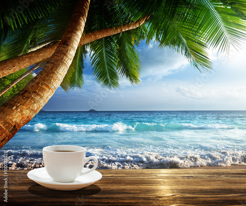 beach and cup of coffee