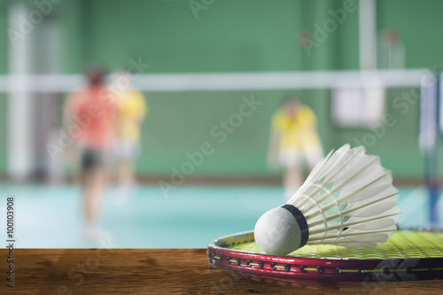 badminton - badminton courts with players competing