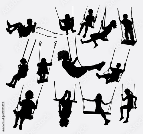 swing children male and female silhouette. Good use for symbol, logo, element, sign, mascot, or any design you want. Easy to use.