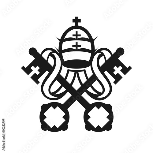 Coat of arms of Vatican City State symbol emblem flag, crossed keys and tiara vector icon