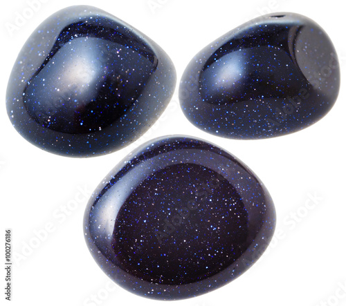 three blue goldstones (synthetic Aventurine) gems