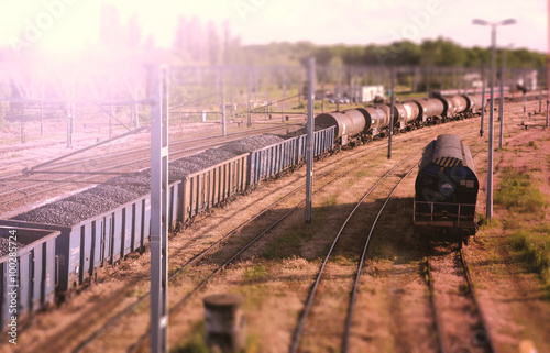 Railway wagons with coal standing on the tracks: the view from the top