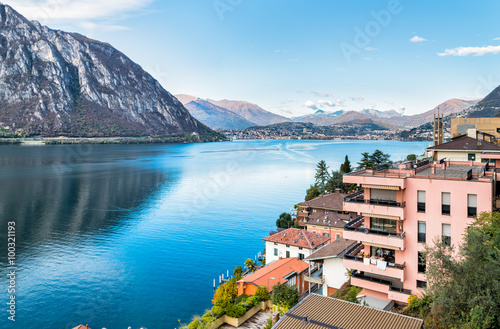 View over Campione D'Italia and Lake Lugano, Italian enclave in Switzerland 