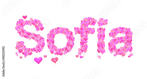 Sofia female name set with hearts type design