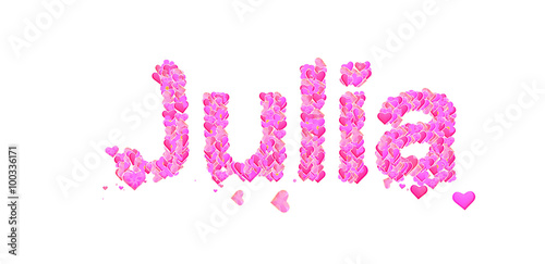 Julia female name set with hearts type design