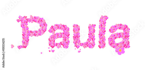 Paula female name set with hearts type design