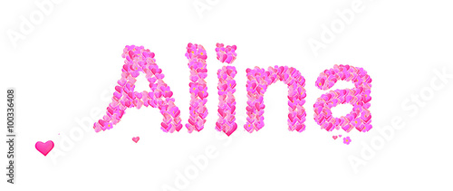 Alina female name set with hearts type design