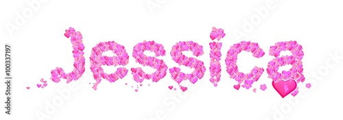 Jessica female name set with hearts type design