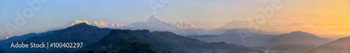 Panoramic mountains view of The Himalayas at sunrise, Nepal