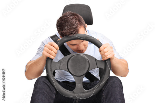 Young driver sleeping while driving