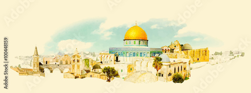 vector watercolor JERUSALEM city illustration