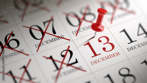 December 13 written on a calendar to remind you an important app