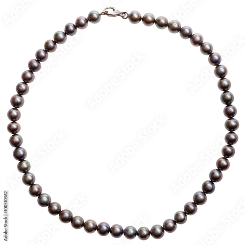 round necklace from natural black pearls isolated