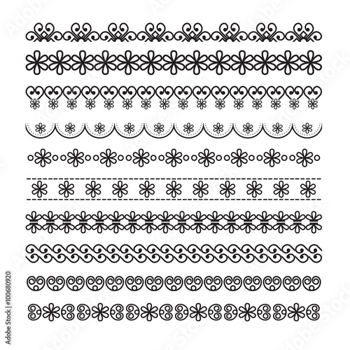 lace pattern brush, flower vector set