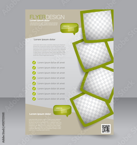 Flyer template. Brochure design. Editable A4 poster for business, education, presentation, website, magazine cover. Green color.