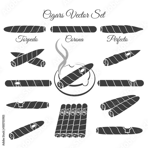 Hand drawn cigars vector. Torpedo corona and perfecto, culture lifestyle illustration. Vector cigar icons
