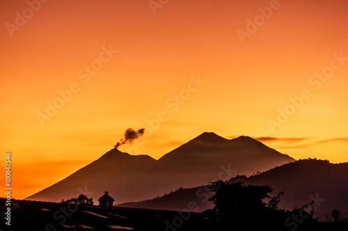 Fuego volcano & Acatenango volcano at sunset