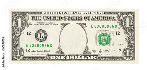 Blank 1 dollar banknote isolated