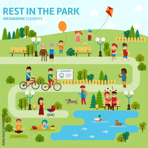 Rest in the park infographic elements flat vector design