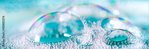 Clean blue soap bubbles