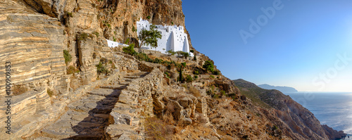 Panoramic view of Panagia Hozoviotissa monastery on Amorgos isla