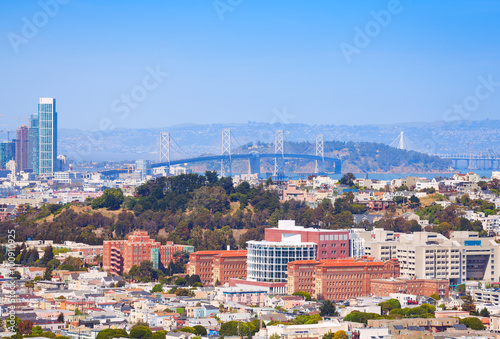 San Francisco Oakland Bay Bridge behind the city