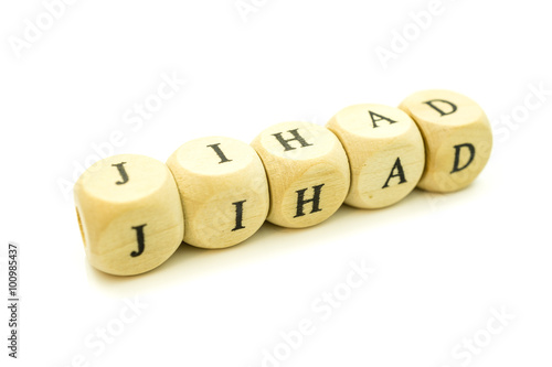 Jihad letter on wooden blocks against white background