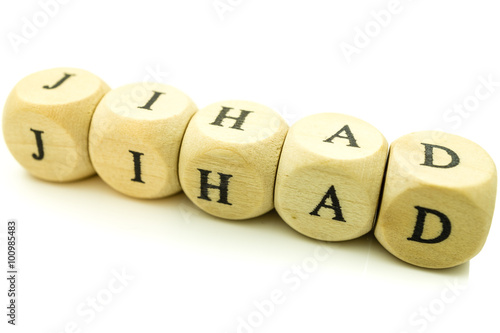 Jihad letter on wooden blocks against white background