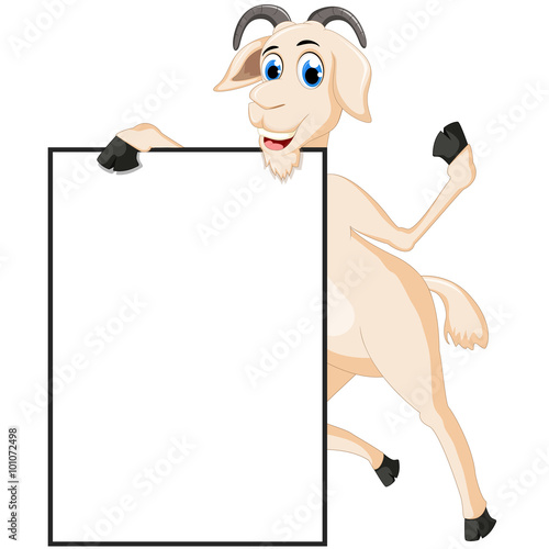 happy goat cartoon with blank sing