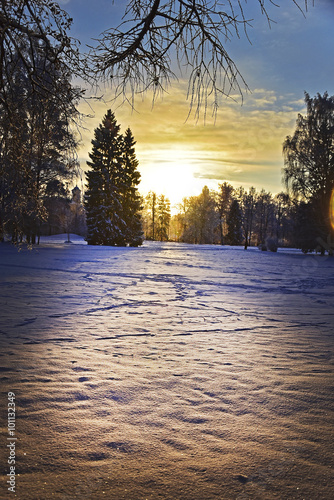 Evening Snow Park in winter