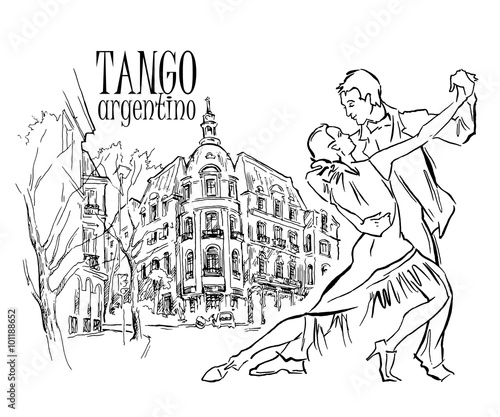Hand made vector sketch of tango dancers.