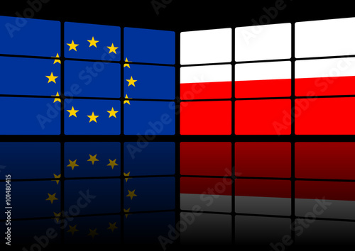 multimedia tv news eu and poland flag background