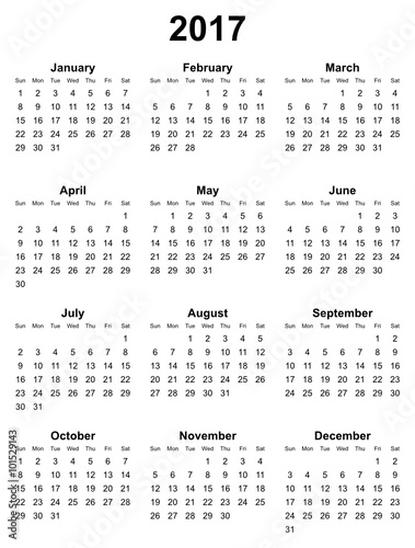 simple editable vector calendar 2017 on white background sunday first