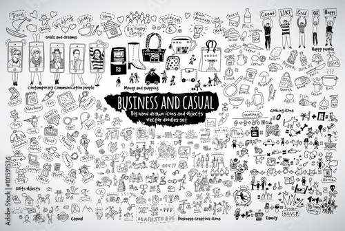 Big bundle business casual doodles icons and objects. 