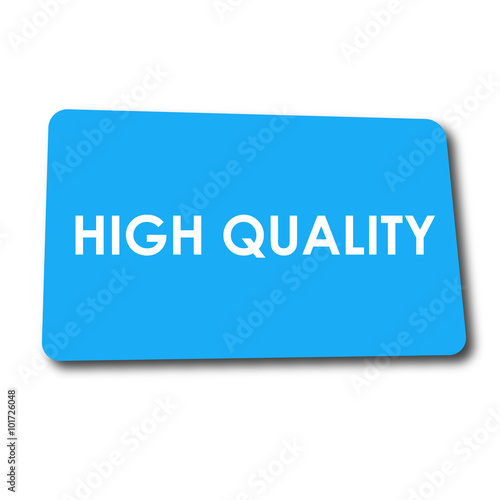 Icono plano HIGH QUALITY en rectangulo azul con sombra