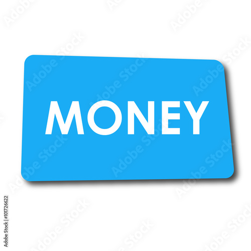 Icono plano MONEY en rectangulo azul con sombra