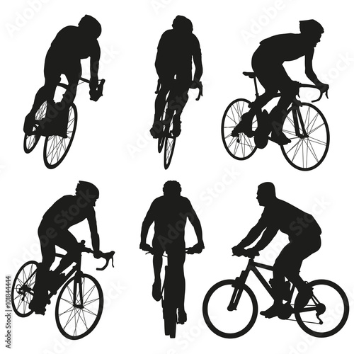 Cycling silhouettes, set of vector cyclist
