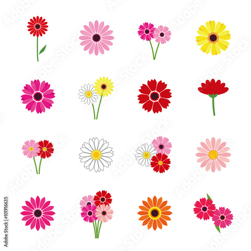 Gerbera icons, vector illustration