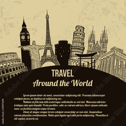 Travel around the World retro poster
