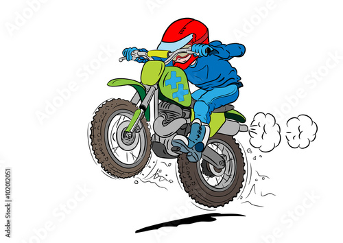Barn kör motocross och hoppar The child rides motocross and jumps