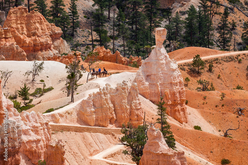 BRYCE CANYON, UTAH - SEPTEMBER 3: People riding on horses on the